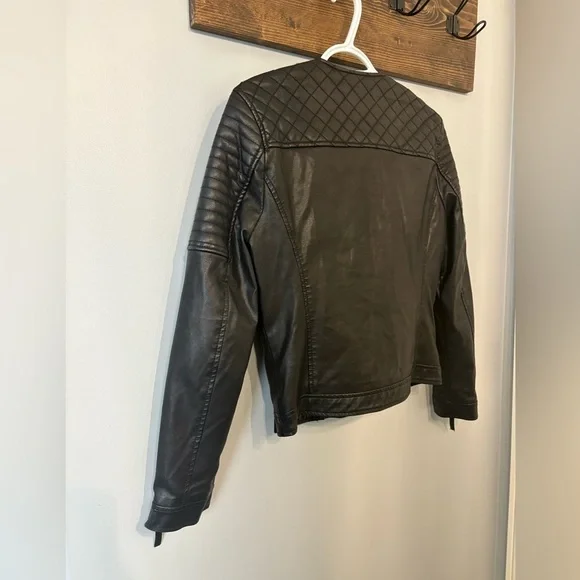 Topshop Women's Black Leather Biker Jacket size Small - Picture 7 of 10